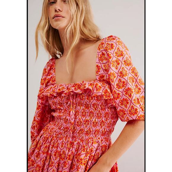 Free People Oasis Midi Dress in Heat Wave Combo Pink Size S NWT - Picture 3 of 12